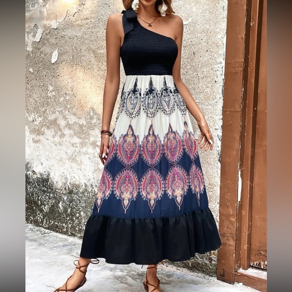 Boho floral print one shoulder midi dress - Picture 6 of 6